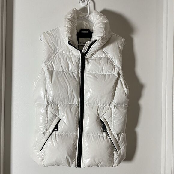 SAM NEW YORK Freedom White Glossy Down Puffer Vest Down Filled Sz L Flaws - Picture 1 of 11